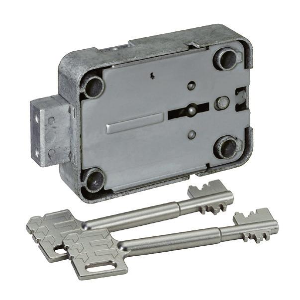 Right hand lock, opening clockwise Approvals /Certificates EN1300 B / VdS President Lock 8 levers, electrolytic galvanised steel Key not removable when the lock is opened Die-cast lock casing and