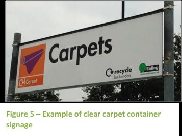 2. Signposting Where there is space for separate carpet skips on site, the skips are clearly signposted.