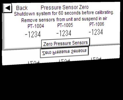 Entering the correct password will bring you to the following screen. From this screen it is possible to perform a zero-pressure calibration of the pressure sensor system.