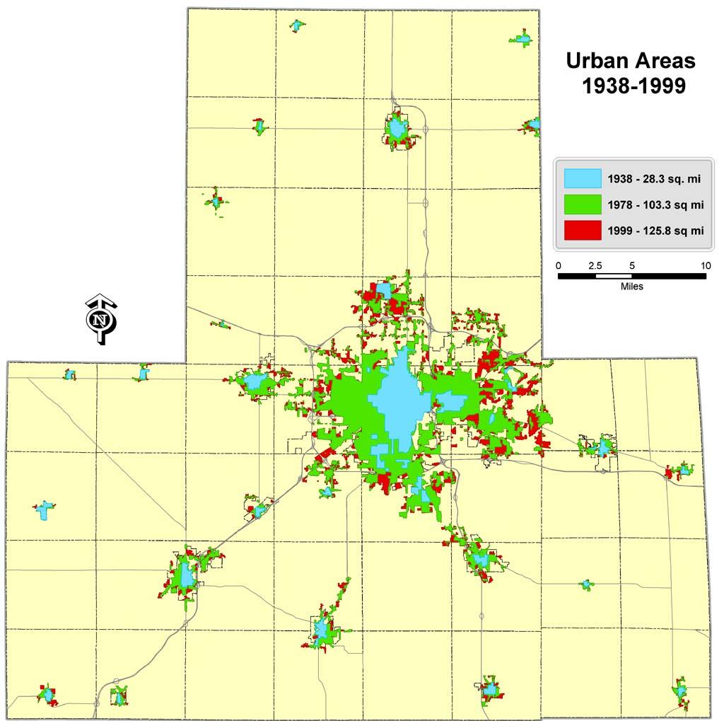 Figure 4 shows that between 1938 and 1978, the spatial areas of the region which were considered urbanized increased from 28.3 square miles to 103.