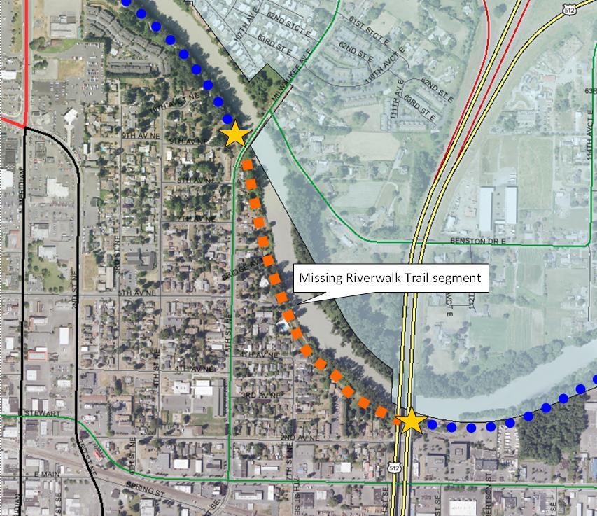 One of the prime proposed trail improvements would be the establishment of a citywide loop system that would parallel the current Riverwalk trail alignment along the southern shoreline of the