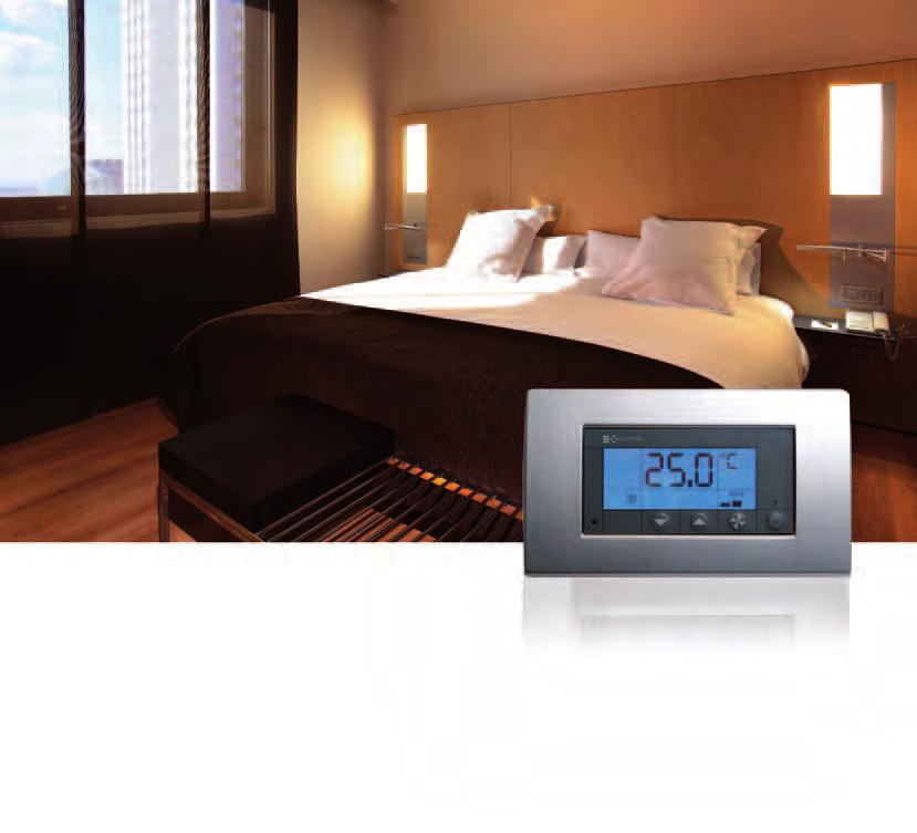Clima e-room Room Climate Control for Fan Coil applications Applications: 1 2 Hotel 2P / 4P keycard switch contact ñ Thermostat with display Energy Efficiency in HVAC e-room Classic is a device