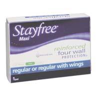 Stayfree Maxis are packaged in a #4 size box for use in most feminine hygiene vendors.