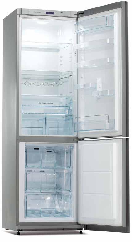 above 0 C FRESH ZONE Glass shelf above vegetable and fruit drawers 2 drawers for vegetables and fruits with lid 2 small adjustable door trays 2 adjustable universal door trays (1 tray in models