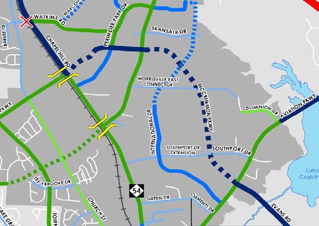 McCrimmon Parkway Extension Funding: Town Roadway Bond, NCDOT Rail Safety Funds, NCDOT