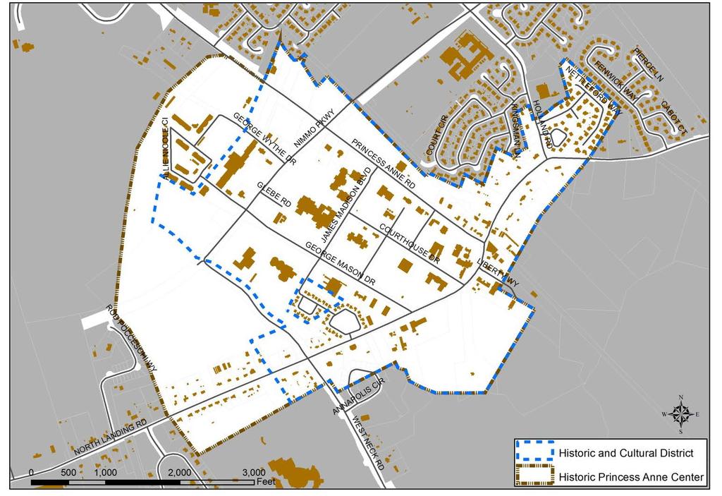 HISTORIC PRINCESS ANNE CENTER LOCATOR MAP Recommendations: Planned land uses, both public and private, should be compatible with those found in the municipal center and court complex and, where