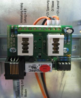 The modem is connected to the second serial interface of the DAVID central unit.