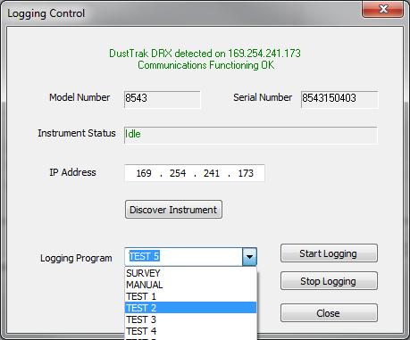 Select your desired log mode from the Logging Program drop down Press Start Logging to begin the logging.