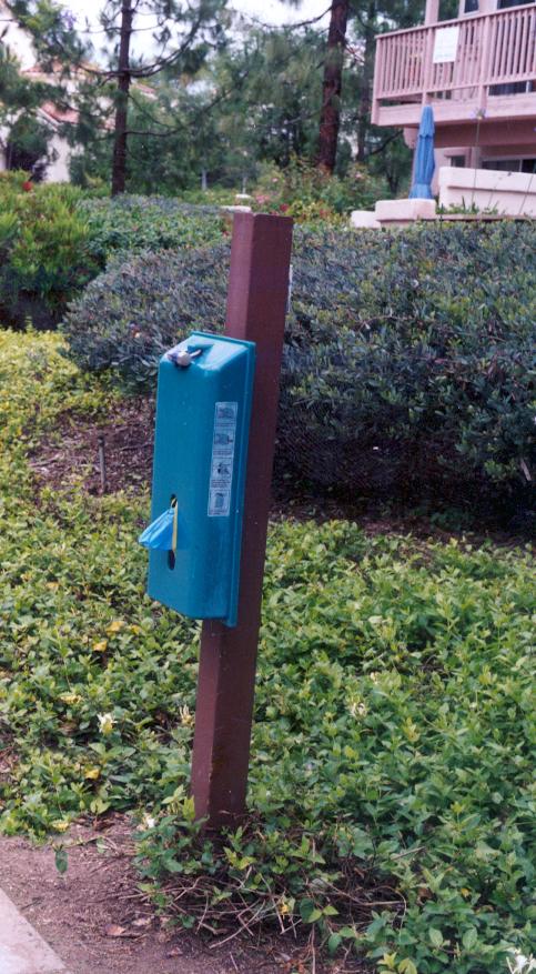 Dog waste disposal bag dispensers shall be conveniently located along walkways and trails that are known routes for dog walkers.