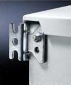 Easily accessible GND/PE earthing bolt on the back plate. Door earthing via perforated door strip.