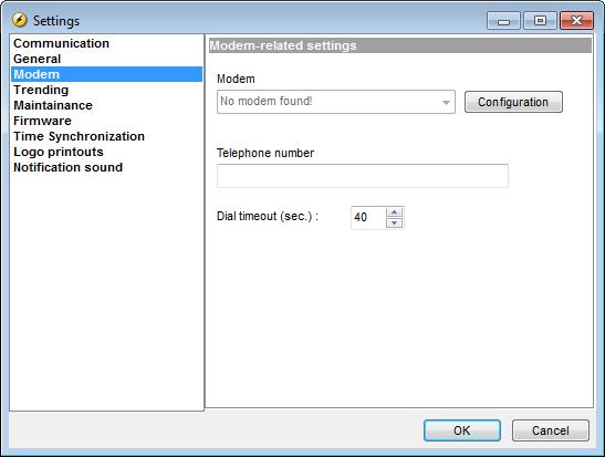 PC utility software communication via modem Locate the settings for modem communication in the utility software settings (F3).