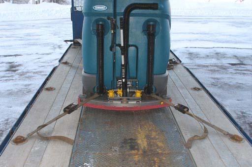 If the loading surface is horizontal AND is 380 mm (15 in) or less from the ground, the machine may be driven off the
