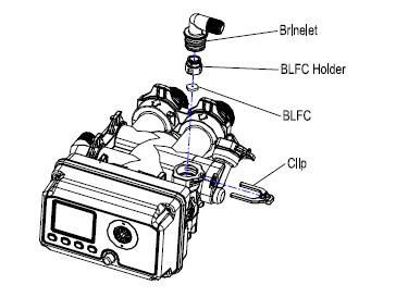 the DLFC Replace Brine Line Flow Control (BLFC) Brine Elbow To replace the Brine Line Flow Control