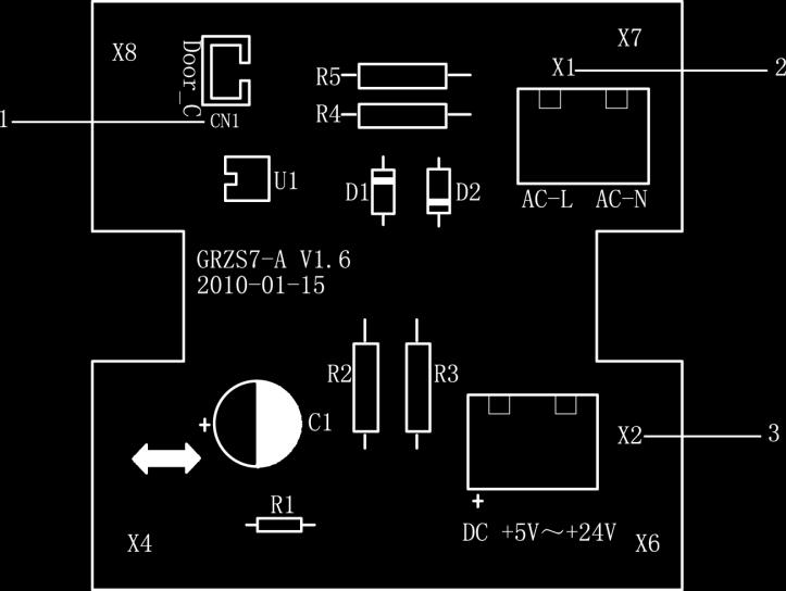 (CN1 in the following Figure); connect the door control signal to the door control signal input port (X1 and X2 in the following Figure). X1 is AC 220V signal input and X2 is DC +5V to 24V.