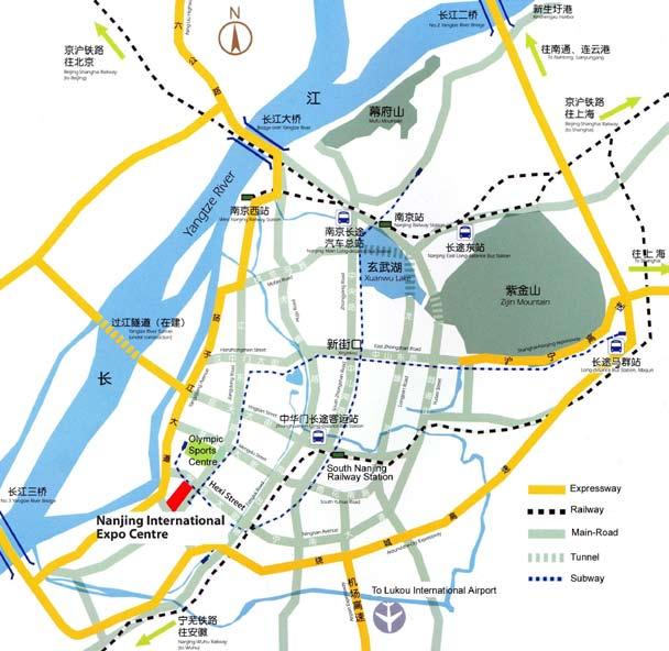 15 Map of Nanjing with the forum venue: Nanjing International Expo Centre Connected by urban expressway, Nanjing International Expo Centre is about 30 minutes drive to Xinshengwei harbor, Lukou