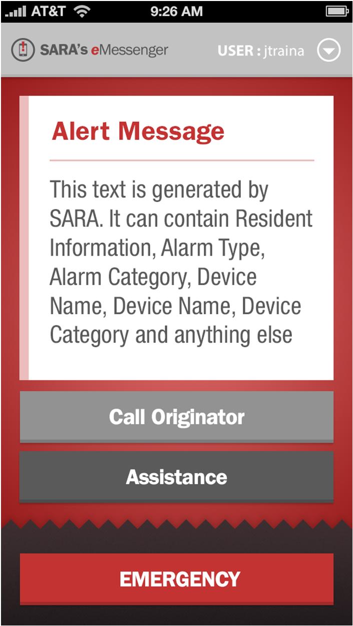 SARA s emessenger (Mobile) Accepted Alert Main Screen
