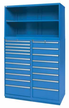 Feature: Complementary footprints Benefit: Complete modularity Stack SC shelf cabinet on SC drawer cabinets, HS shelf cabinets on HS drawer cabinets, or DW shelf cabinets on pairs of SC drawer
