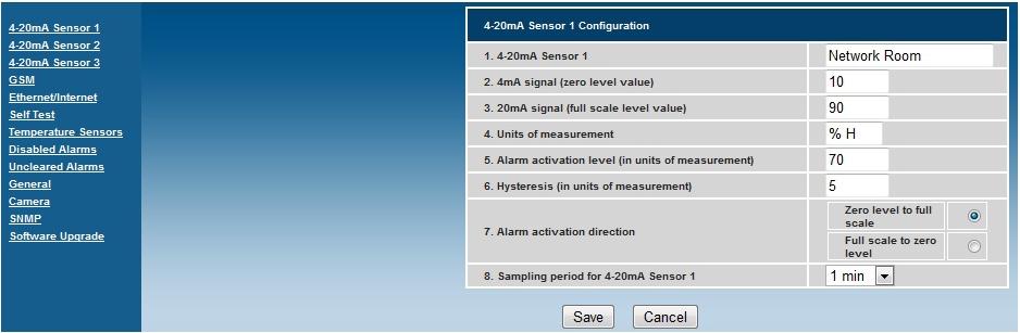 4-20mA sensor configuration page From the Home Page of the TM3 Monitoring Unit select Configuration Page.