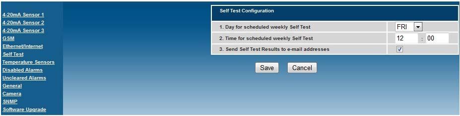 self test configuration page From the Home Page of the TM3 Monitoring Unit select Configuration Page and from the option list select Self Test.