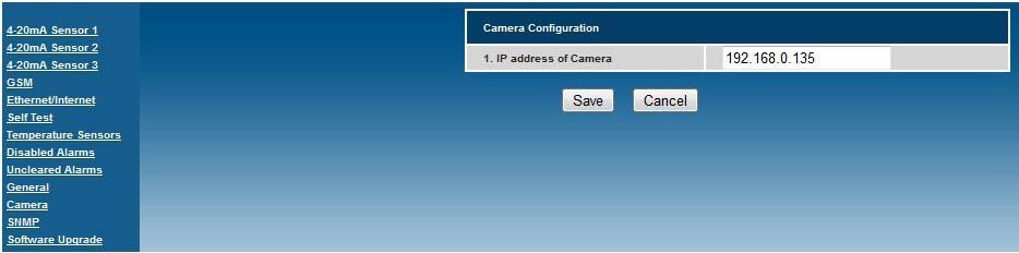 camera configuration page From the Home Page of the TM3 Monitoring Unit select Configuration Page and from the option list select Camera.