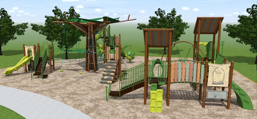UNITY HOOPLA SWING (5-) BRANCH OUT STRUCTURE PLAYMAKER NATURE S OUTPOST (AGES -5) Playground View # (looking south)