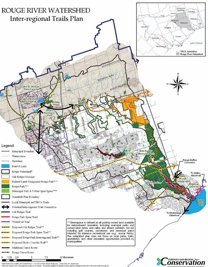 6.0 TRAIL PLAN AND RECOMMENDATIONS 6.0 TRAIL PLAN AND RECOMMENDATIONS Map 6.4 Rouge River Watershed Inter Regional Trails Plan for the development of trails on TRCA lands.