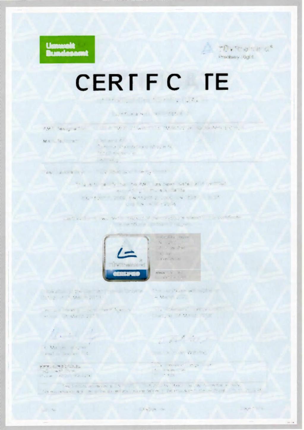 ATÜVRheinland'ä ' Prcciscly Ftight. CERTIFICATE of Product Conformity (QAL1 ) Certificate No.