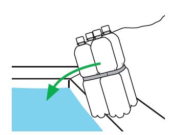 Using adhesive tape, fasten together four 1.5 litre plastic bottles filled with water to form a 6kg weight. Secure an approx. 2 m long line to the weight.