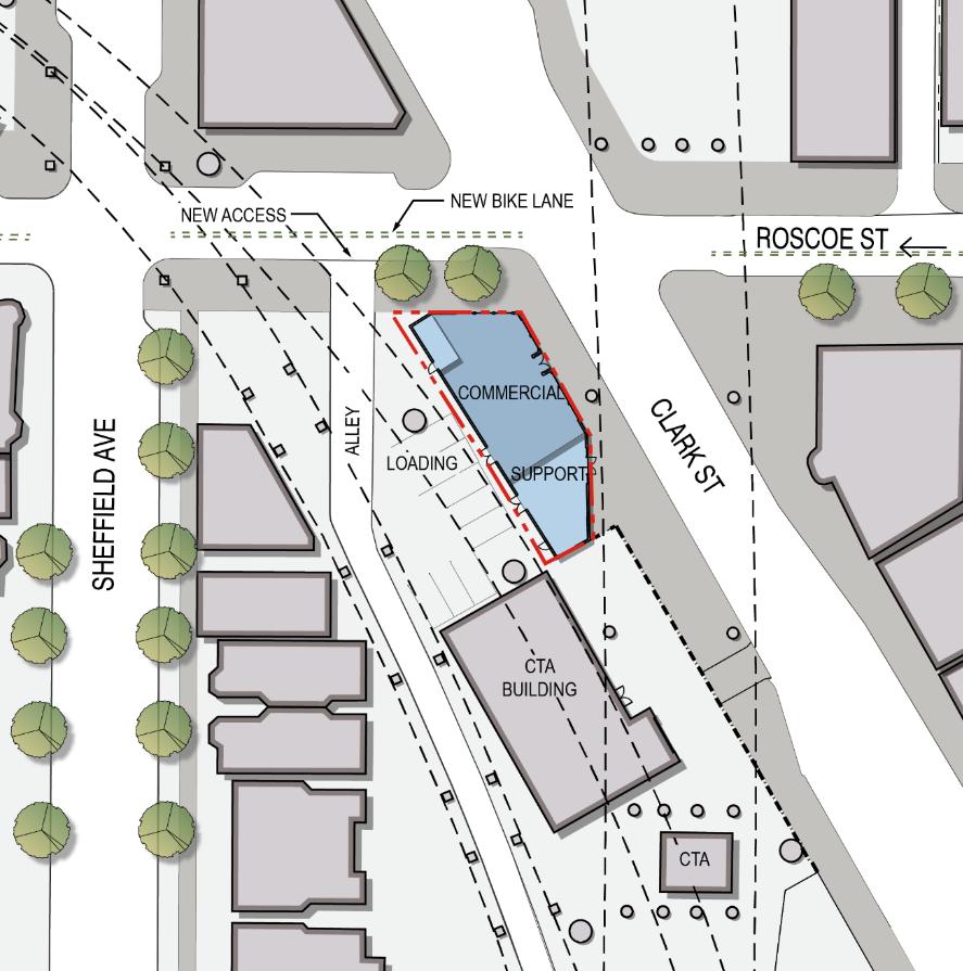 Clark & Roscoe Site: 3,250 SF On-site parking: 0 CTA under L parking: 6 spaces Public realm improvements: