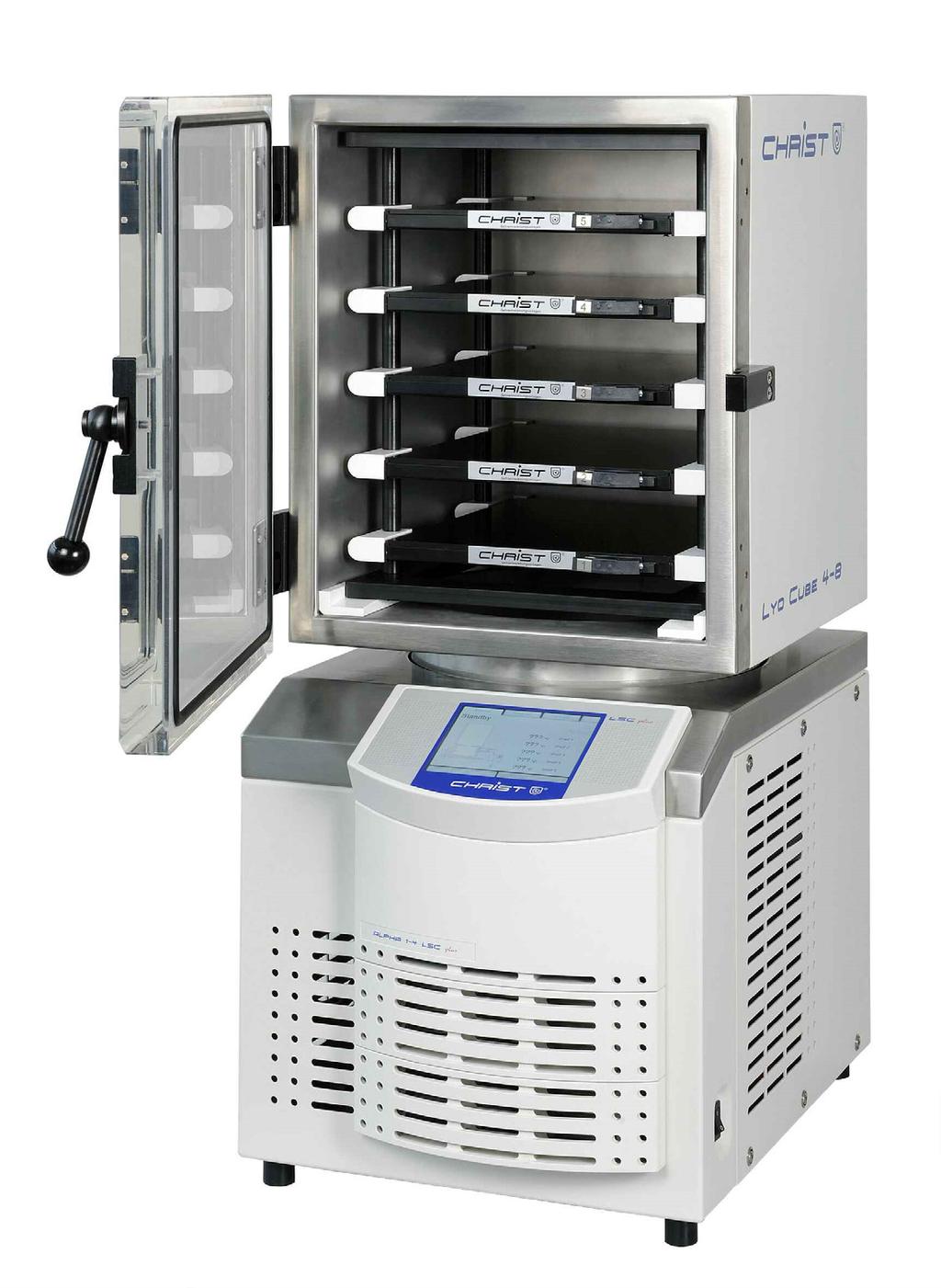 LyoCube 4-8 Fast front loading chamber avoids sample melting Configuration option compatible with