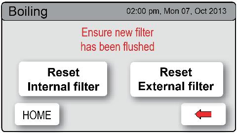 LCD Screen operation - Section C 2 - Filter Reset (All) After replacing the filter, the counters should be reset 2. Press the [Install] button. 3. Press the [Filter Reset] button. 4.