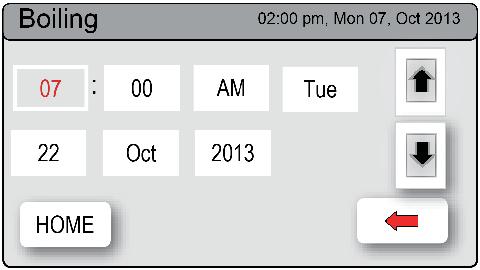 Select individually the hour, minutes and day and adjust using the up and down arrows. 2. Select individually the date, month and year and adjust using the up and down arrows. 3.