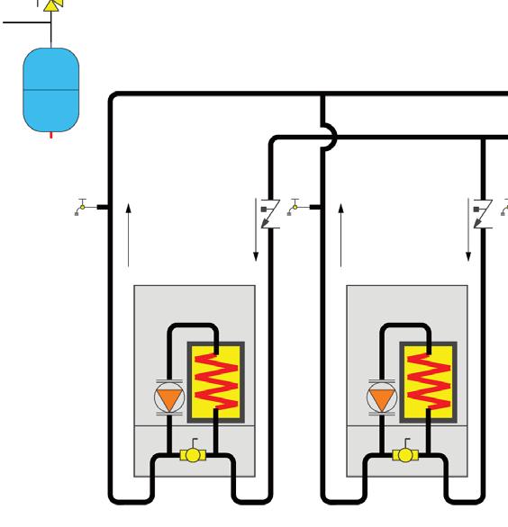 5 - HYDRONIC PIPING 5-8 TYPICAL MULTIPLE BOILER PIPING - (See Multiple Boiler Guide)