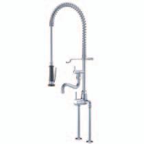 Two hole, deck mounted Wall mounted Two hole single lever mixer 3/4 with pre-rinse spray Swivel spout without stop and with adjustable gland Pre-rinse spray Stainless steel support spring High