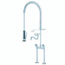 Two hole, deck mounted Two hole two handle mixer 1/2 with pre-rinse spray Corona chrome removable metal handles Stainless steel valve seats Flat plate upper M 20 x 1,25 Pre-rinse spray Non-return