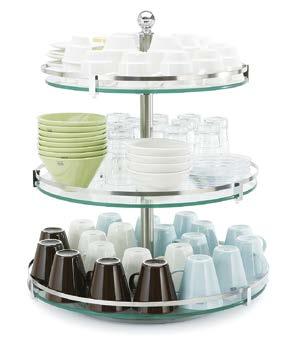 The glass shelves are made of thick shockproof glass. The height of the shelves in the round model are adjustable.