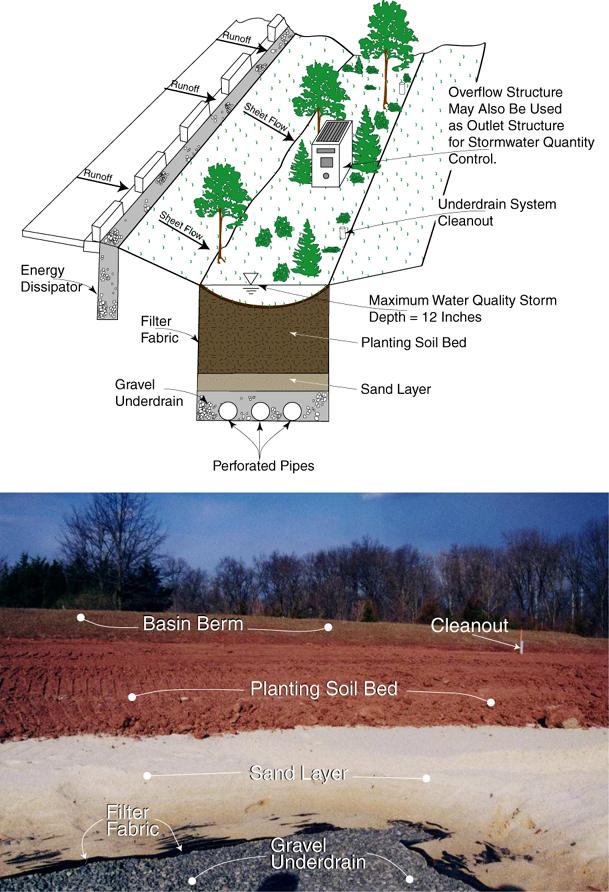Figure 9.1-1: Bioretention System Components Source: Adapted from Claytor and Schueler, 1996.