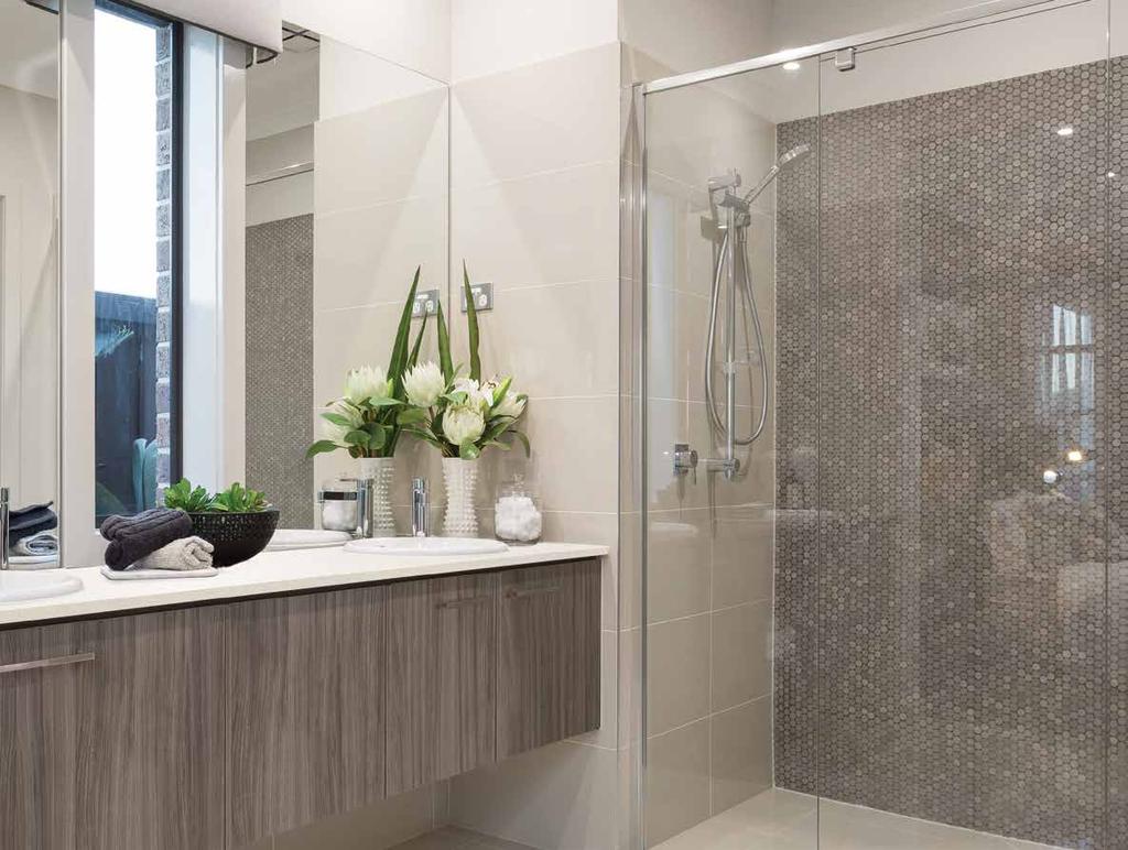 Polished edge frameless mirror A B Luxury Bathroom Tiled shower and base up to 2000mm high Create a sophisticated haven for relaxation with the latest bathroom finishes and accessories.