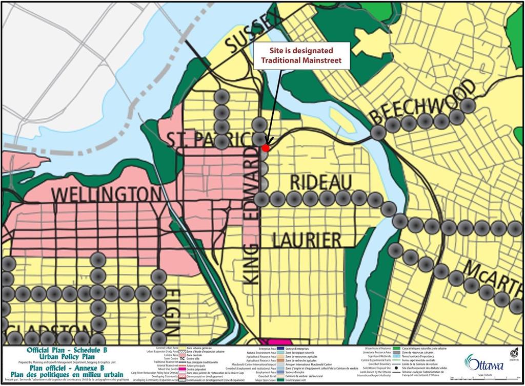 Figure 4.1: City of Ottawa Official Plan - Schedule B: Urban Policy Plan Design Priority Area As a Traditional Mainstreet, the site is designated as a Design Priority Area in Section 2.5.
