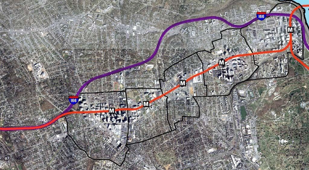 Setting the Stage The Proposed Metrorail Route Arlington lobbied strongly for an underground route along the old commercial corridor vs along