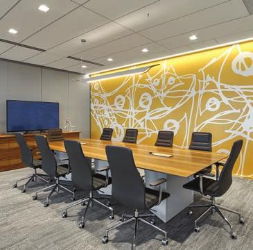 Several group spaces throughout the showroom make collaboration easy with Workware technology.