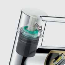 Self-locking connectors simplify sprayhead line attachment Ceramic Cartridge Provides smooth,