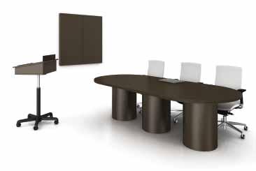 A stylish presentation. Sophistication meets the boardroom. A racetrack conference table with 1½" trim and drum base provides ample room to maneuver and shift during long meetings.
