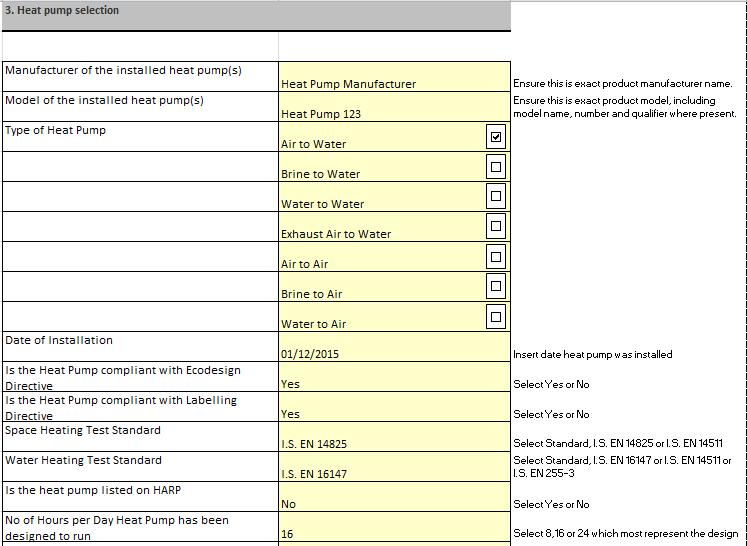 Figure 20 Heat Pump Selection from Sign off Sheet 3.2 Design details The designer/ installer also confirmed the following as part of the sign off sheet; this was verified by the Assessor on site.