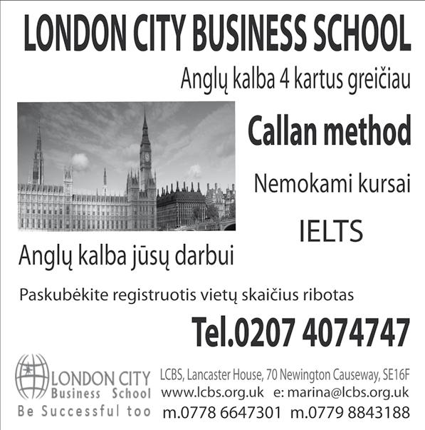 skelbimai 2009 m. liepos 9 22, Nr. 14 (21) 21 DARBAS/ DARBAS LONDONE SMS siųsti 07939458936 Siūlo Reikalinga kvalifikuota anglų kalbos dėstytoja gerai apmokamam darbui Rytų Londone. 07595879752.