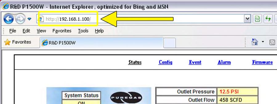 8.14 Connecting via Web Browser If the Air Dryer IS connected to an IP network: The Air Dryer must be configured with a valid IP Address, Subnet Mask, and Gateway Address for the network.