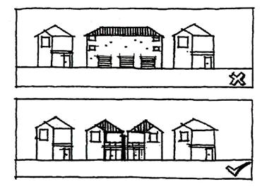 habitable rooms, dwelling entrances and landscape features. Avoiding monotony and edges dominated by garage doors G2.