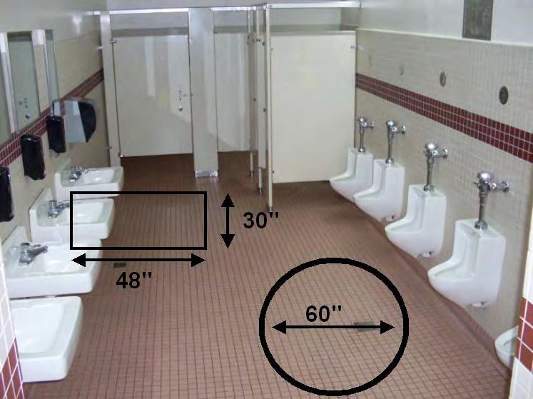 Turning space required within Toilet and Bath Rooms 95 ICC/ANSI -2009 Swing-Up Grab Bars 604.5 Exceptions #3, #4 and #5 have been deleted which allowed swing up grab bars for toilets. 604.5.3 The location of and how to install swing up grab bars have been deleted from this section.