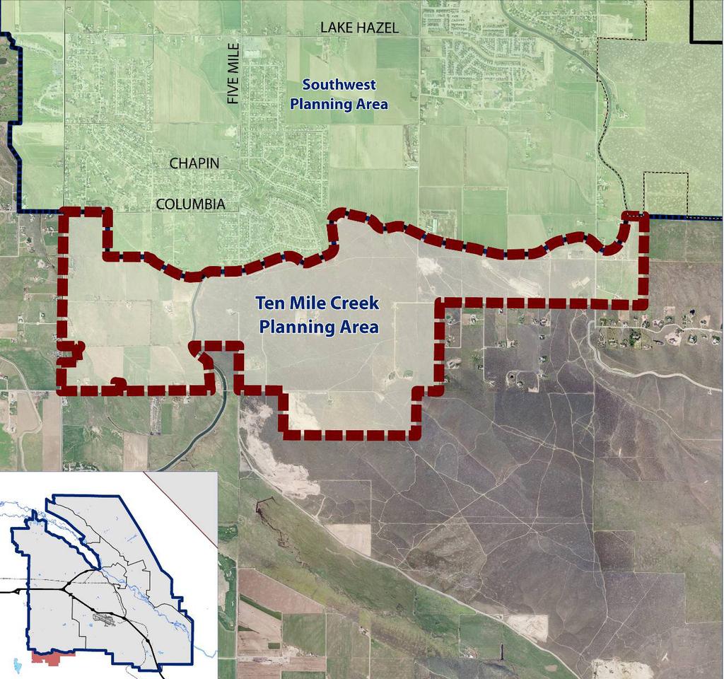 PLANNING AREA POLICIES TEN MILE CREEK Ten Mile Creek Planning Area Location and Context The Ten Mile Creek Planning Area ( Ten Mile Creek area ) is located south of the current Boise AOCI, generally