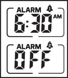 Press the + or - buttons to adjust the alarm minutes. 5. Press the ALARM button to confirm. Alarm 2: Repeat steps 1-5 using ALARM 2 button.